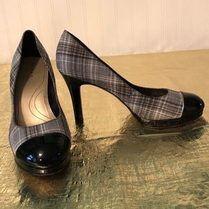 Black patent leather toe high heels